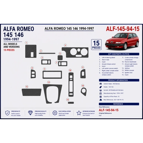 Alfa Romeo 145 146 1994-1997 kit cruscotto 3D, 15 pezzi 2