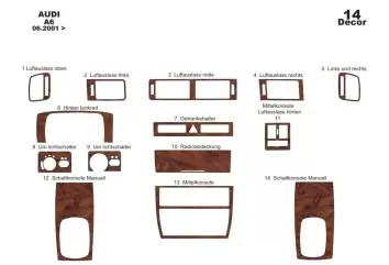 Audi A6 C5 Typ 4B 06.01-12.04 3M 3D Interior Dashboard Trim Kit Dash Trim Dekor 14-Parts