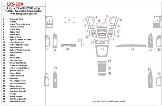 Lexus RX 400H 2006-UP Full Set, Automatic Gear, With Navigation Decor de carlinga su interior