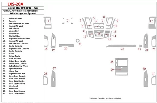 Lexus RX 350 2006-UP Full Set, Automatic Gear, With Navigation BD Interieur Dashboard Bekleding Volhouder