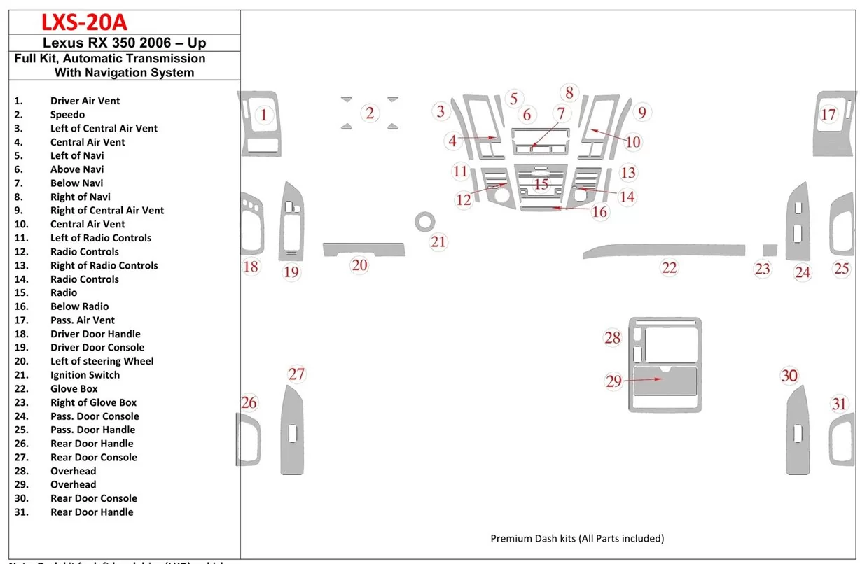 Lexus RX 350 2006-UP Full Set, Automatic Gear, With Navigation Decor de carlinga su interior