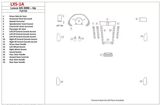 Lexus GS 2006-UP Voll Satz BD innenausstattung armaturendekor cockpit dekor