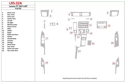 Lexus CT 2011-UP Decor de carlinga su interior