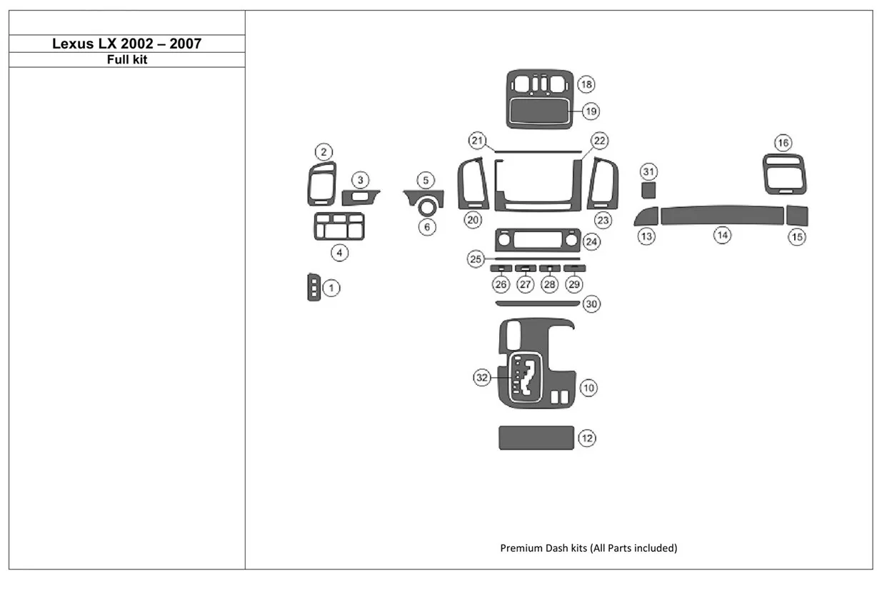 Lexus LX470 Interior WHZ Dashboard trim kit Parts