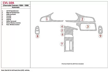 Chevrolet Camaro 1994-1996 Automatic Gearbox, 9 Parts set BD innenausstattung armaturendekor cockpit dekor