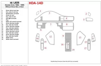 Honda Civic 1992-1995 4 Doors, Without glowe-box BD Interieur Dashboard Bekleding Volhouder