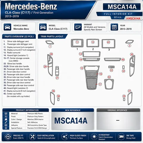 Mercedes-Benz CLA-Class 2014-2017 3D dashboard sierlijstset, 22 delen