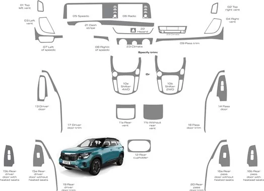 KIA SELTOS 2024-up Set completo, kit di finiture per cruscotto interno WHZ