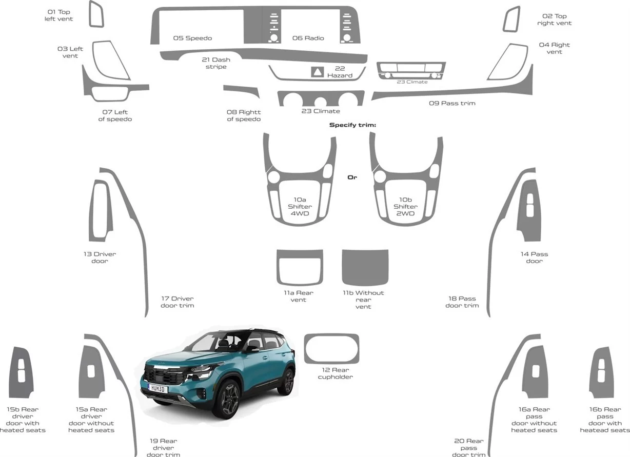 KIA SELTOS 2024-up Complete set, interieur WHZ dashboardbekledingsset