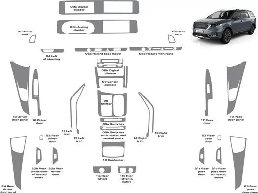 Kit de molduras para tablero de instrumentos WHZ con interior completo para Kia Carnival 2022-2024