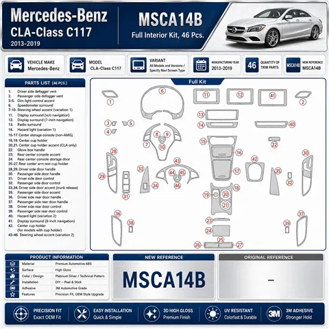 Mercedes-Benz CLA-Class 2014-2017 kit cruscotto 3D, 46 pezzi