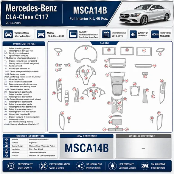 Mercedes-Benz CLA-Class 2014-2017 kit cruscotto 3D, 46 pezzi
