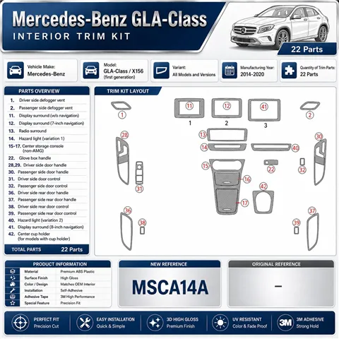Mercedes-Benz GLA-Class 2014-2020 3D Armaturenbrett-Dekor-Set, 22 Teile