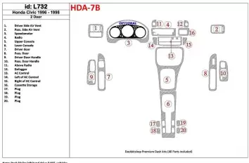 Honda Civic 1996-1998 2 Doors, Full Set, 20 Parts set BD Interieur Dashboard Bekleding Volhouder