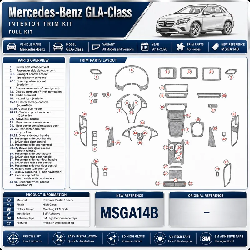 Mercedes-Benz GLA-Class 2014-2020 3D Armaturenbrett-Dekor-Set, 46 Teile