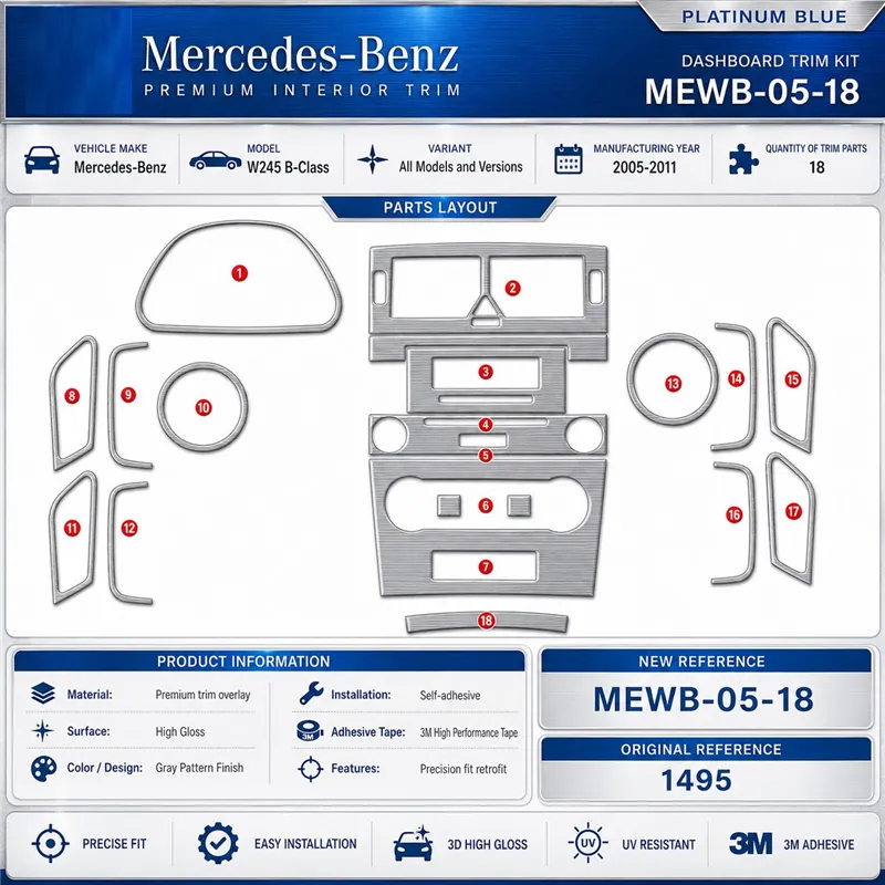 Mercedes W245 B-Class 2005-2011 kit salpicadero 3D, 18 piezas
