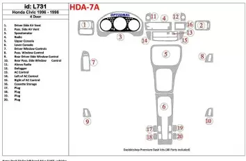 Honda Civic 1996-1998 4 Doors, Full Set, 20 Parts set BD Interieur Dashboard Bekleding Volhouder