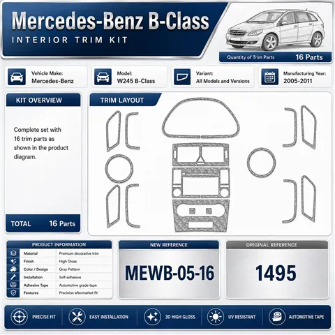 Mercedes W245 B-Class 2005-2011 kit cruscotto 3D, 16 pezzi