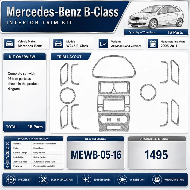 Mercedes W245 B-Class 2005-2011 3D Armaturenbrett-Dekor-Set, 16 Teile