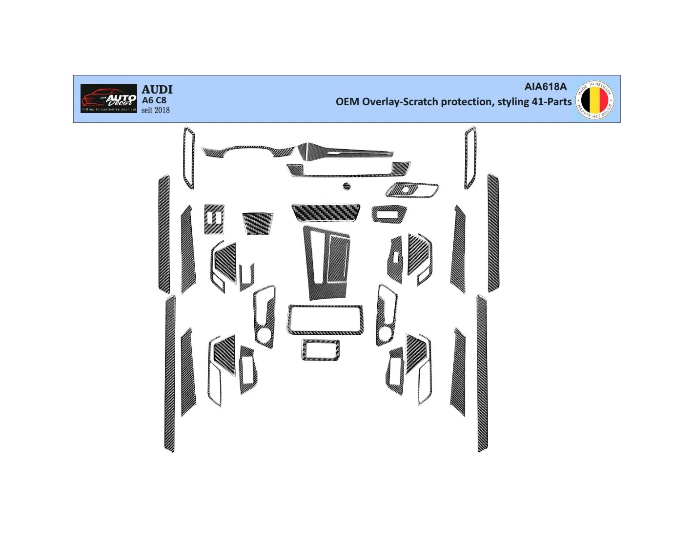 Audi A6 C8 seit 2018 3D Interior Dashboard Trim Kit Dash Trim Dekor 41-Parts