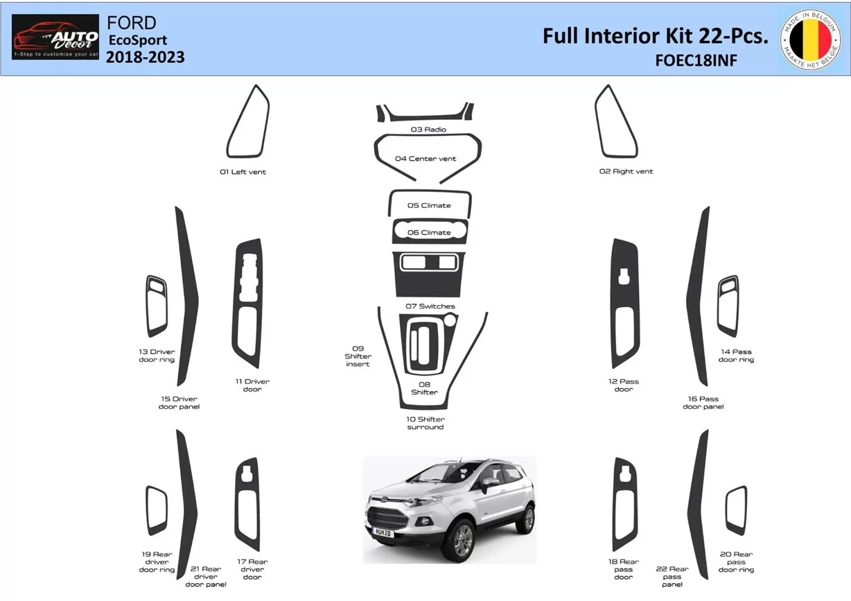 Ford EcoSport 2018-2022 Interior WHZ Dashboard trim kit 22-Parts Ford EcoSport 2018-2022 Interior WHZ Dashboard trim kit 22-Parts