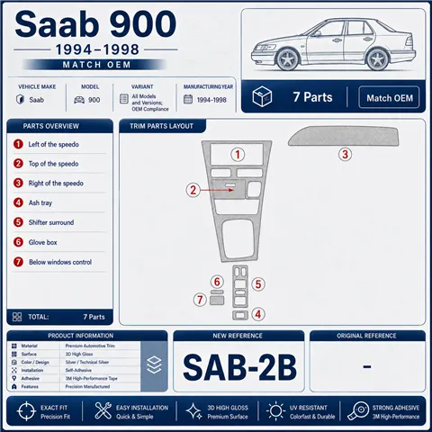 Saab 900 1994-1998 compatibilidad OEM, 7 piezas set kit de molduras interiores para salpicadero