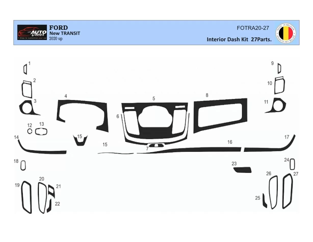 Ford New Transit 2020 3D Interior Dashboard Trim Kit Dash Trim Dekor 27-Parts