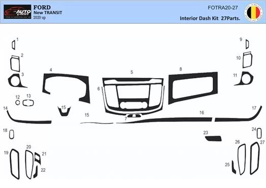 Ford New Transit 2020 3D Interior Dashboard Trim Kit Dash Trim Dekor 27-Parts