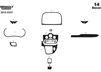 Renault Kangoo 2013-2019 Interior Dashboard Trim Kit Dash Trim Dekor 14-Parts