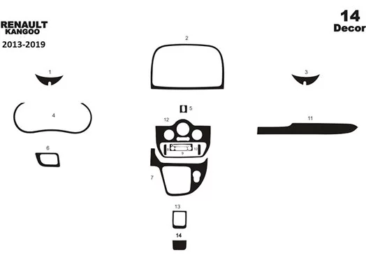 Renault Kangoo 2013-2019 Habillage Décoration de Tableau de Bord 14-Pièce