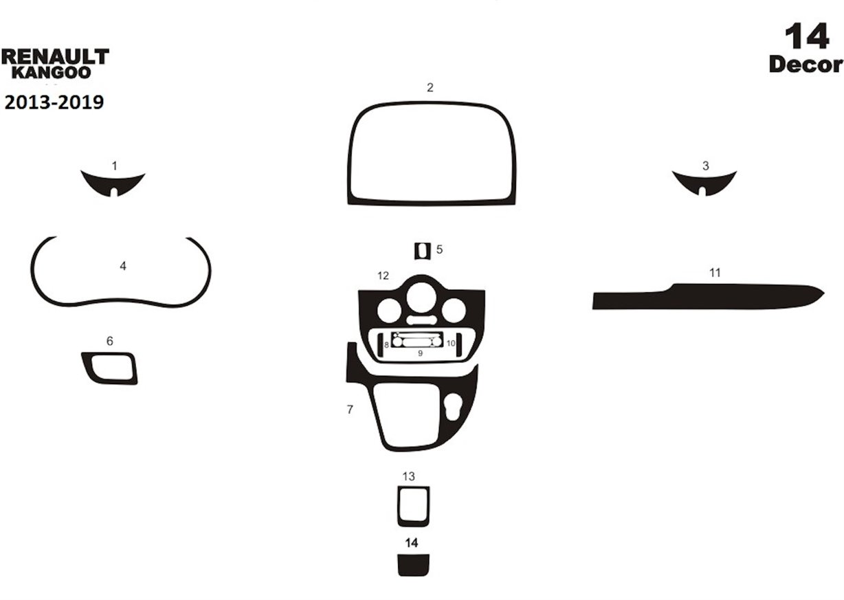 Renault Kangoo 2013-2019 Mittelkonsole Armaturendekor Cockpit Dekor 14-Teile