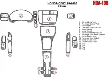 Honda Civic 1999-2000 2 Doors 16 Parts set Interior BD Dash Trim Kit