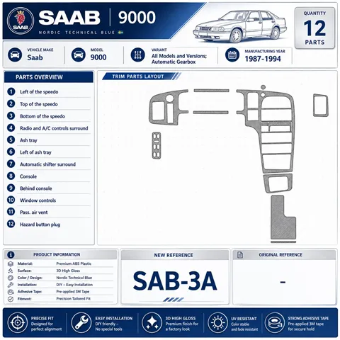 Saab 9000 1987-1994 3D Cockpit Dekor Interieurleisten Set 12-teilig 2