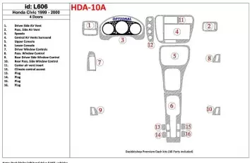 Honda Civic 1999-2000 4 Doors 16 Parts set Cruscotto BD Rivestimenti interni