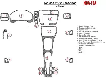 Honda Civic 1999-2000 4 Doors 16 Parts set Decor de carlinga su interior