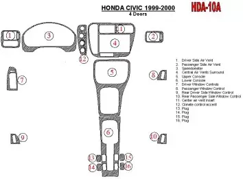 Honda Civic 1999-2000 4 Doors 16 Parts set Interior BD Dash Trim Kit