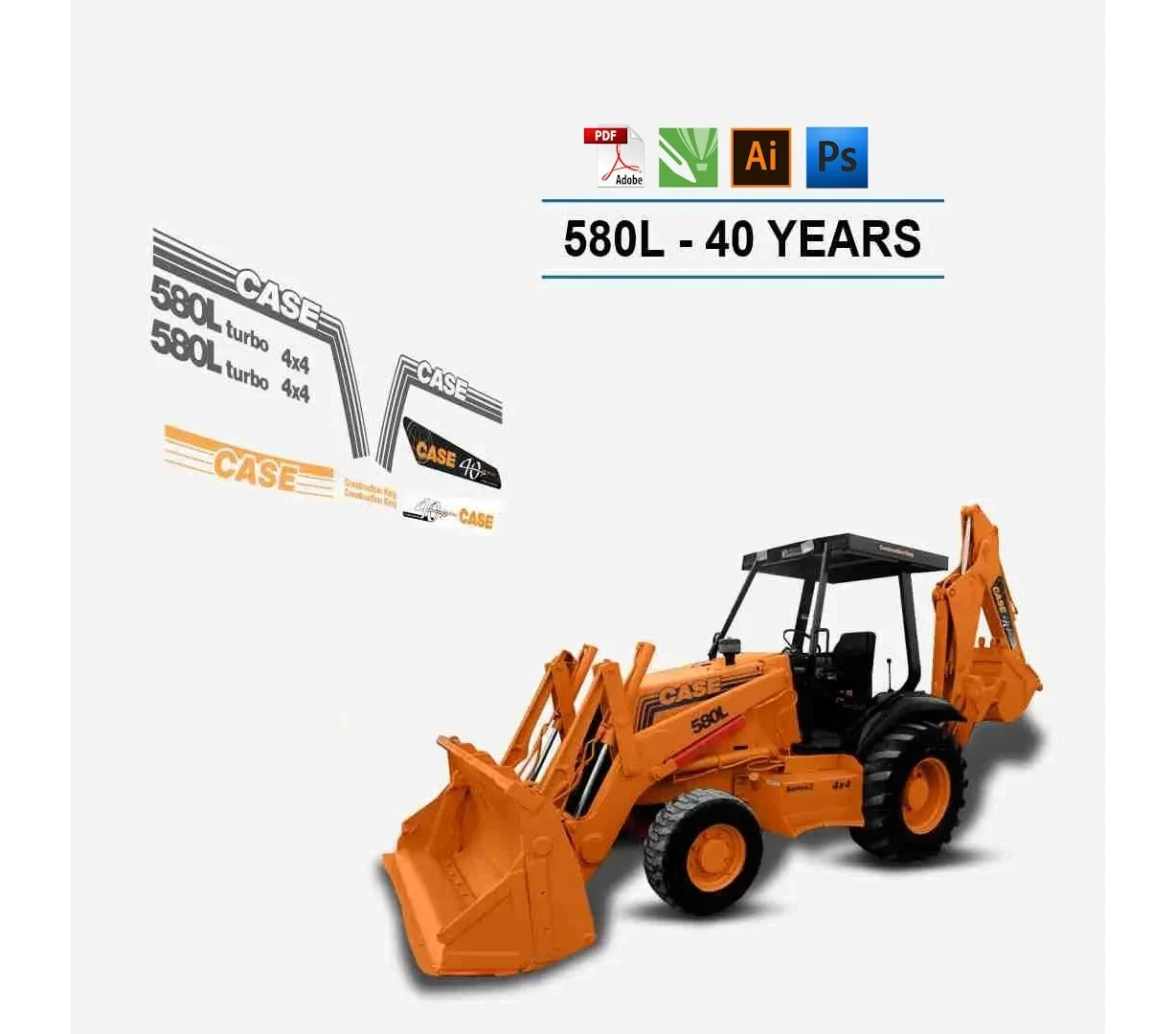 Case 580 Super L Turbo Retroexcavadora Archivos Vectoriales para Impresión y Corte Case 580 Super L Turbo Retroexcavadora Archivos Vectoriales para Impresión y Corte