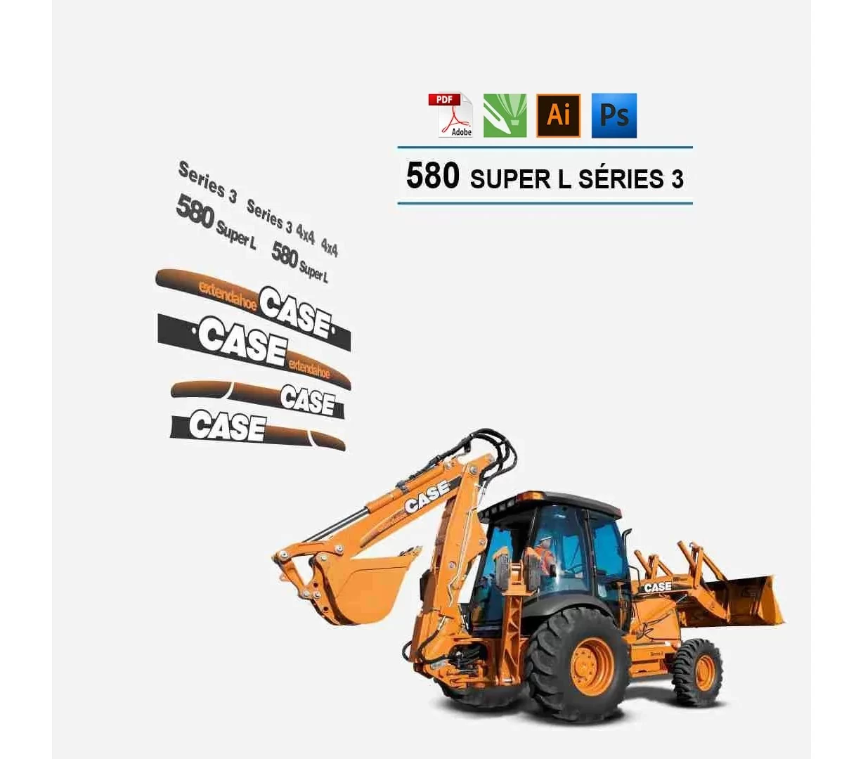 Case 580 L Turbo Retroexcavadora Archivos Vectoriales para Impresión y Corte Case 580 L Turbo Retroexcavadora Archivos Vectoriales para Impresión y Corte