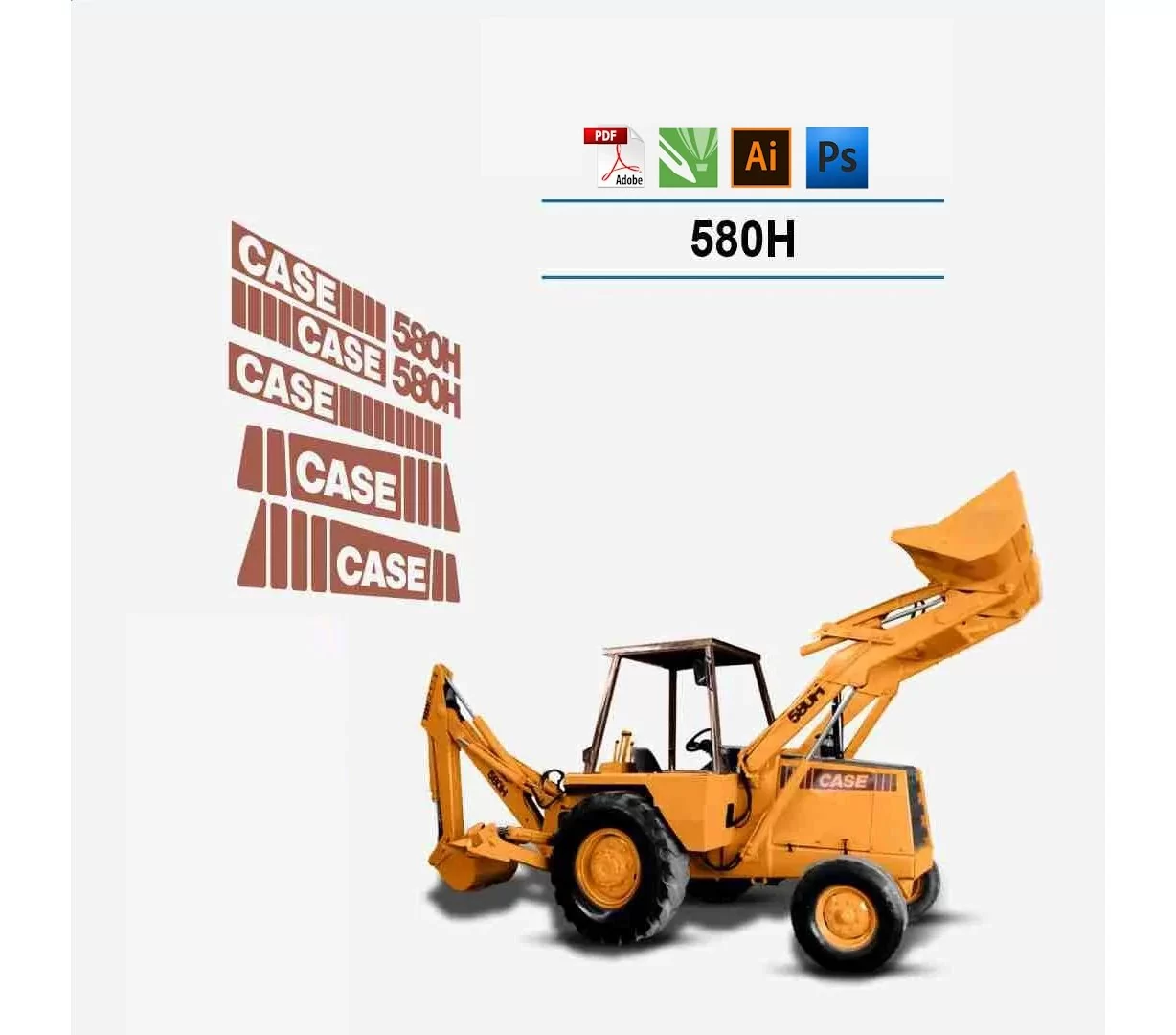 Case 580H Backhoe loader Replacement Vector Decal Files for Print & Cut Case 580H Backhoe loader Replacement Vector Decal Files for Print & Cut
