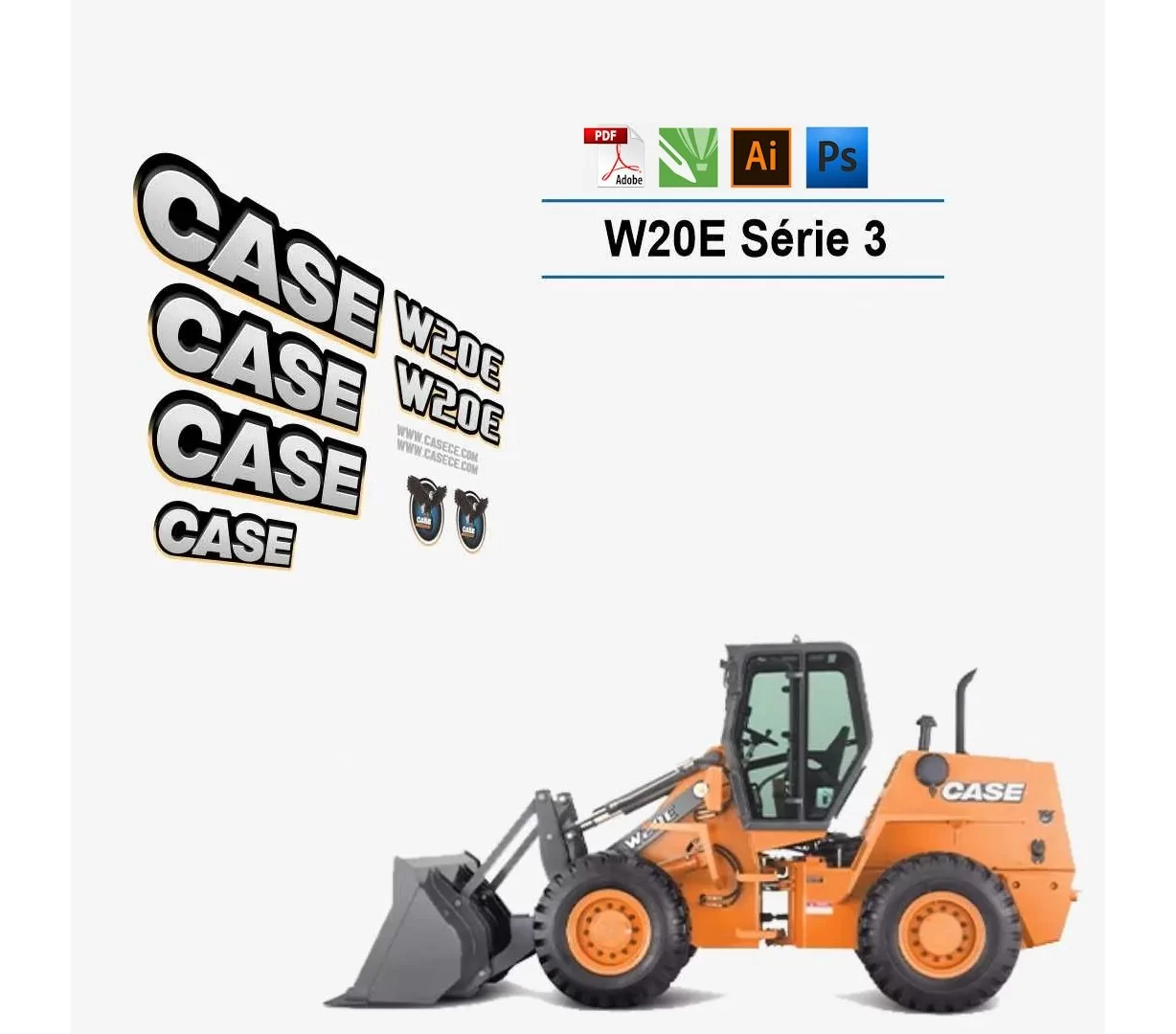 Case W20E Series 3 Wheel Loader Replacement Vector Decal Files for Print & Cut