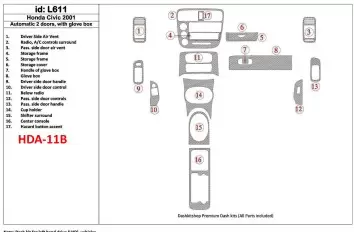 Honda Civic 2001-2001 Boîte automatique, 2 Des portes, Avec lueur-boîte, 17 Parts set BD Kit la décoration du tableau de bord - 