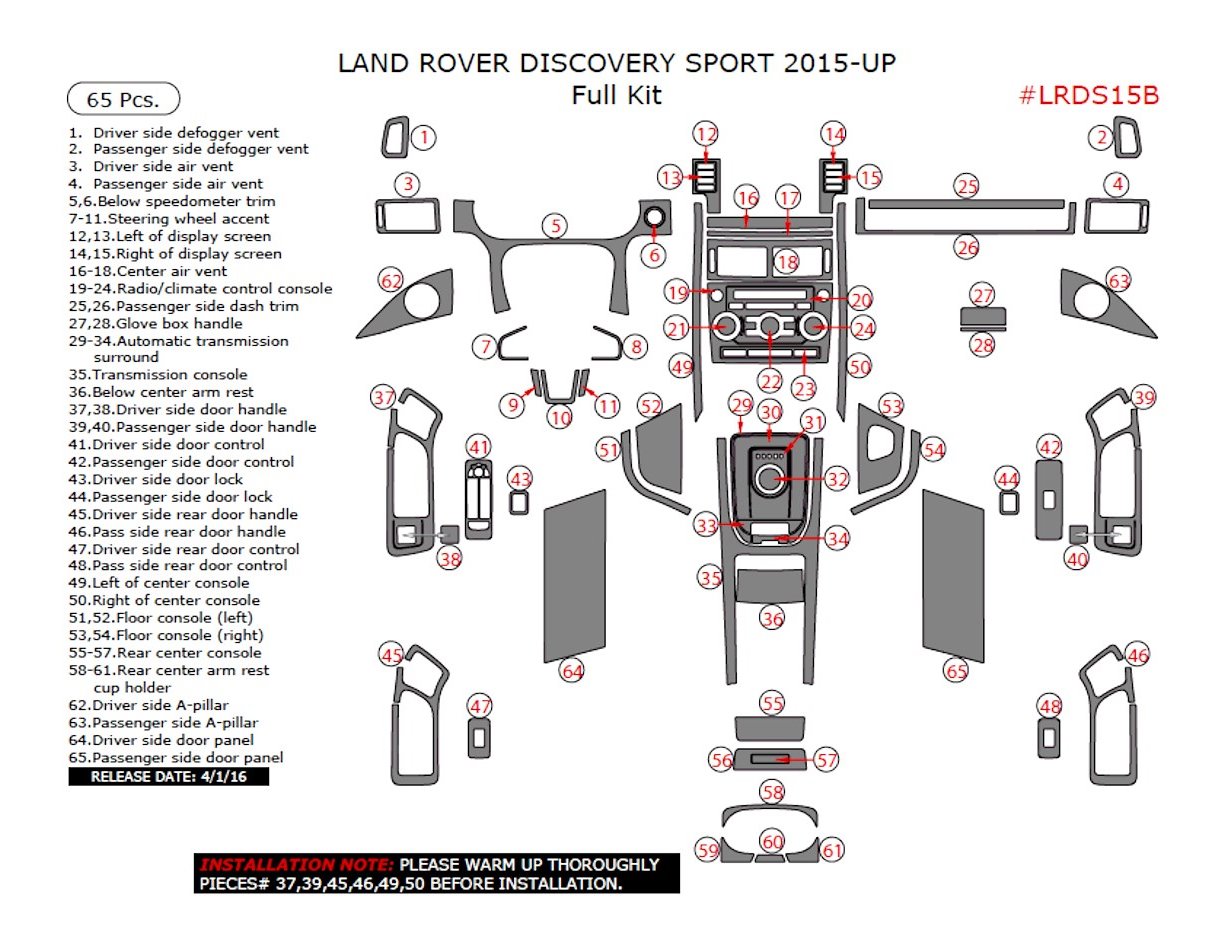 Land Rover Discovery Sport 2015-2019 Inleg dashboard Interieurset aansluitend en pasgemaakt op he 65-Teile