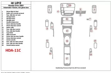 Honda Civic 2001-2001 Automatic Gearbox, 4 Doors, Without glowe-box, 20 Parts set Interior BD Dash Trim Kit