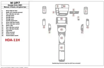 Honda Civic 2001-2001 boîte manuellebox, 2 Des portes, Sans lueur-boîte, 16 Parts set BD Kit la décoration du tableau de bord - 