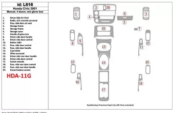 Honda Civic 2001-2001 Manual Gearbox, 4 Doors, Without glowe-box, 20 Parts set BD Interieur Dashboard Bekleding Volhouder