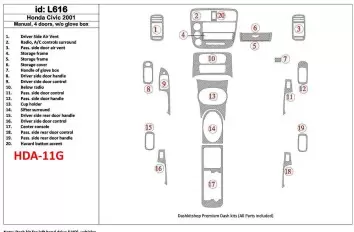 Honda Civic 2001-2001 Manual Gearbox, 4 Doors, Without glowe-box, 20 Parts set Interior BD Dash Trim Kit