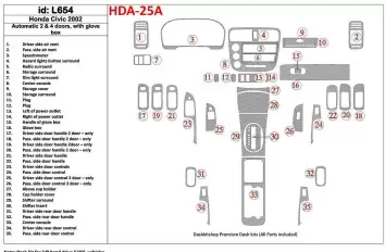 Honda Civic 2002-2002 Automatic Gearbox, 2 or 4 Doors, with glowe-box, 35 Parts set BD Décoration de tableau de bord