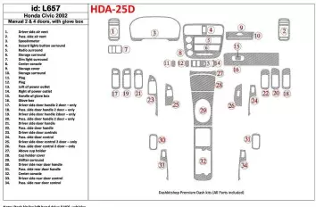Honda Civic 2002-2002 Manual Gearbox, 2 or 4 Doors, with glowe-box, 35 Parts set Interior BD Dash Trim Kit