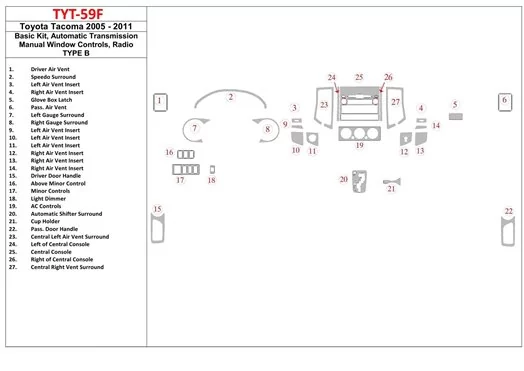 Toyota Tacoma 2005-UP Interior BD Dash Trim Kit Toyota Tacoma 2005-UP Interior BD Dash Trim Kit