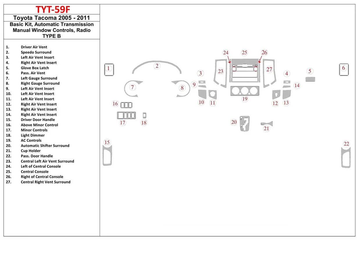 Toyota Tacoma 2005-UP BD innenausstattung armaturendekor cockpit dekor